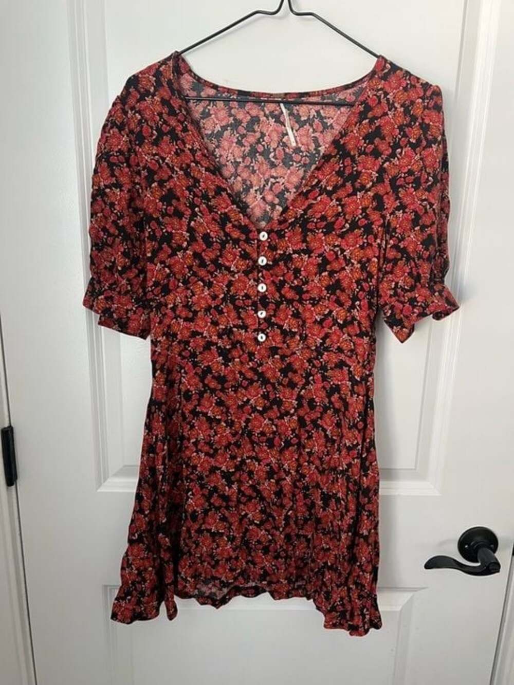 Free People Black Dress with Red Floral Print